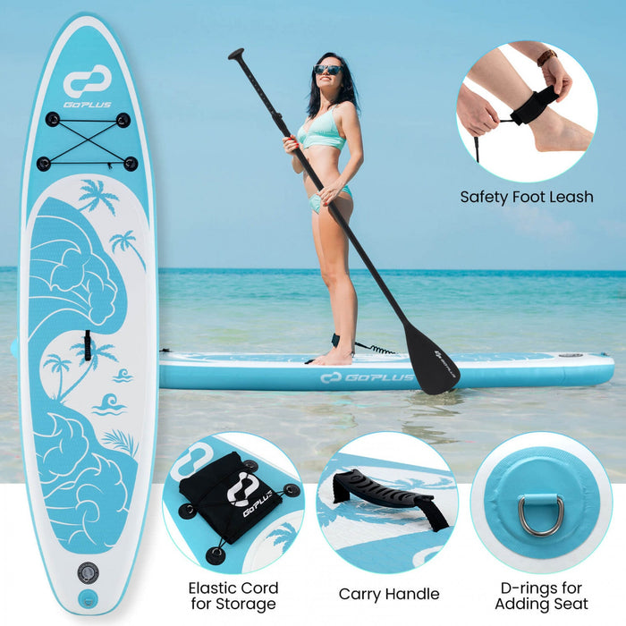 Goplus Large Inflatable Sup Board, Portable Paddle Board With 5d Rings Stand Up Paddle Board For Youth & Adult Turquoise