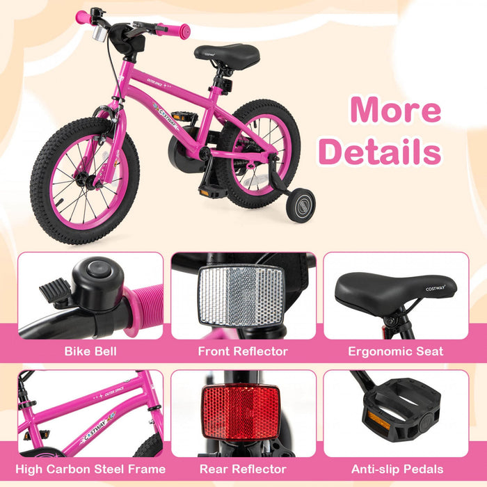 Costway 14-inch Kid's Bike For 3-5 Years Old With Adjustable Saddle & Anti-slip Handlebar Pink