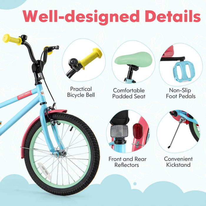 Costway 18" Kids Bike With Adjustable Saddle Handlebar Removable Training Wheels Handbrake Red