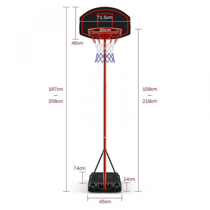 Costway Height-adjustable Basket Hoop, Portable Backboard System Stand With 2 Wheels, Fillable Base, Weather-resistant Nylon Net