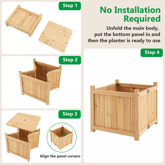 Costway 15" Wooden Planter Box Elevated Outdoor Folding Planter With Removable Bottom