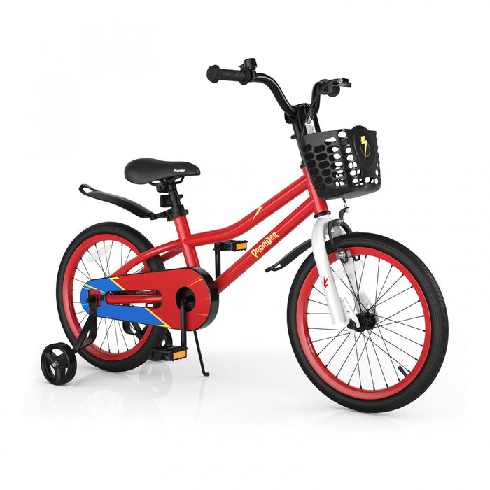 Costway 18" Kid's Bike With Removable Training Wheels & Basket For 4-8 Years Old Red
