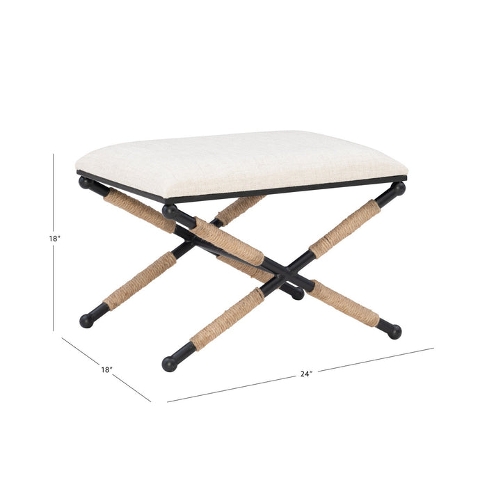Ashburn Campaign Linen-Look Fabric Ottoman - Black