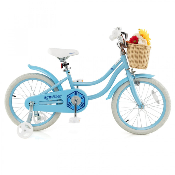 Costway 18" Kid's Bike With Training Wheels Adjustable Handlebar Seat Handbrake Blue