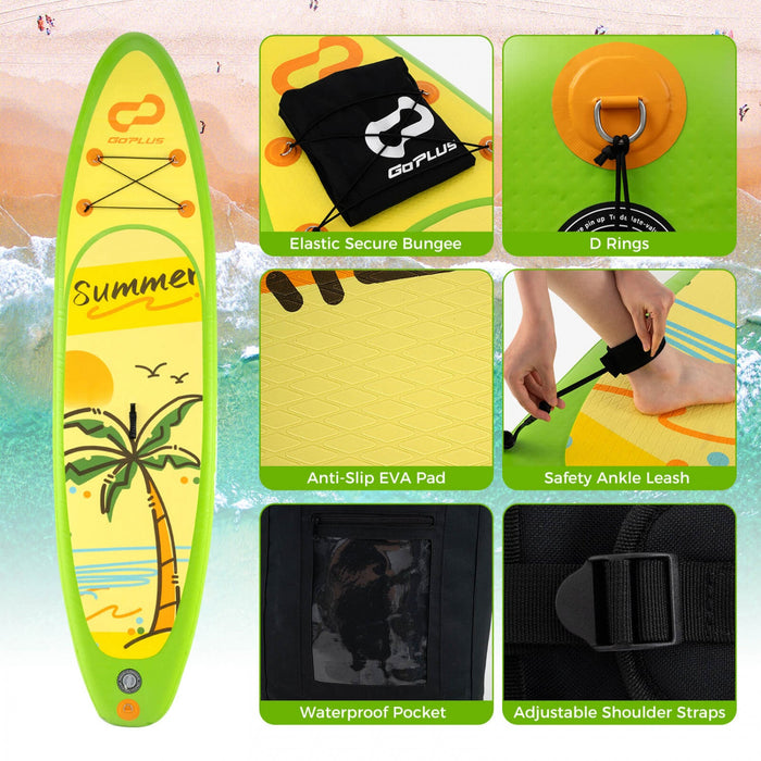Goplus Large Inflatable Sup Board, Portable Paddle Board With 5d Rings Stand Up Paddle Board For Youth & Adult Green