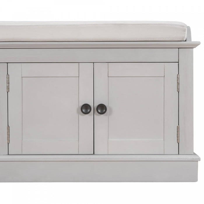 Daniel Solid Wood Storage Bench With 4-door Shoe Cabinet With Adjustable Shelves - Grey Wash 
