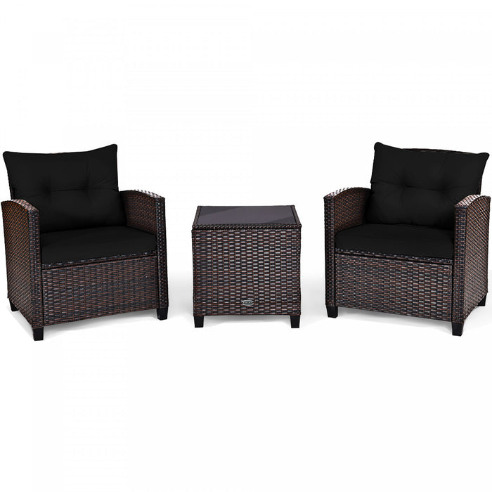 Costway 3pcs Patio Rattan Furniture Set Cushion Conversation Set Sofa Coffee Table Black