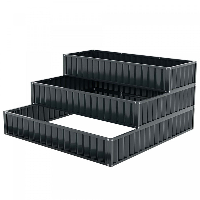 Costway 1 Pcs 3-tier Raised Garden Bed,47" X 47" X 24" Metal Outdoor Elevated Planter Box Black