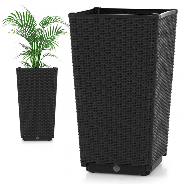 Costway 2pcs Outdoor Wicker Flower Pot 22.5"tall Planters With Drainage Hole Black
