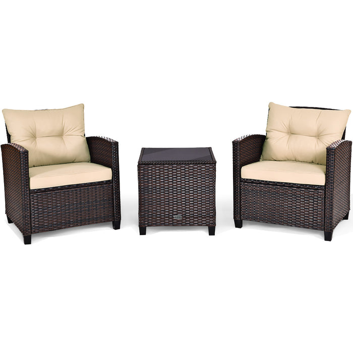 Costway 3pcs Patio Rattan Furniture Set Cushioned Conversation Set Sofa Coffee Table