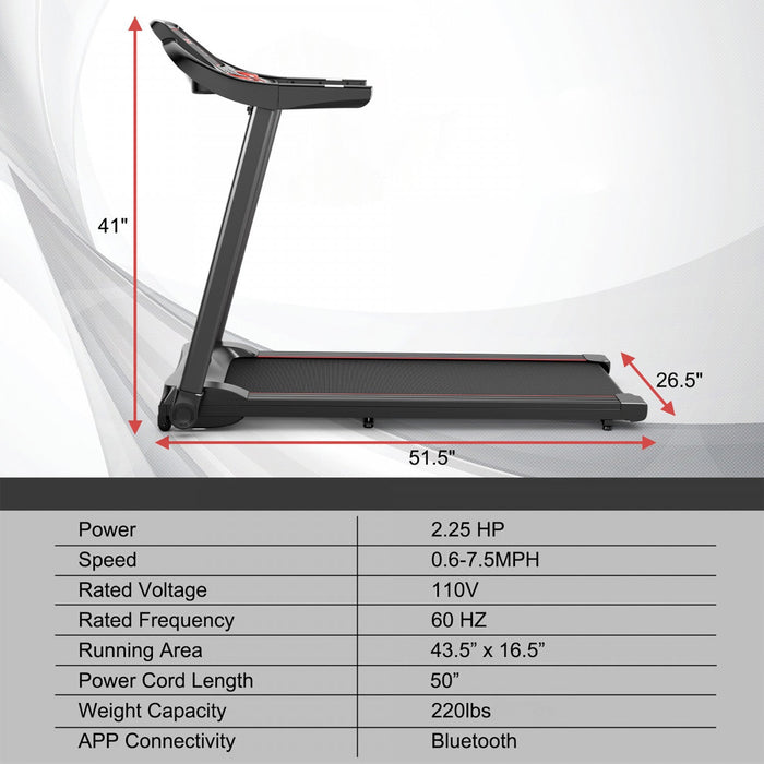 Superfit 2.25hp Electric Running Machine Treadmill Bluetooth Speaker App Control