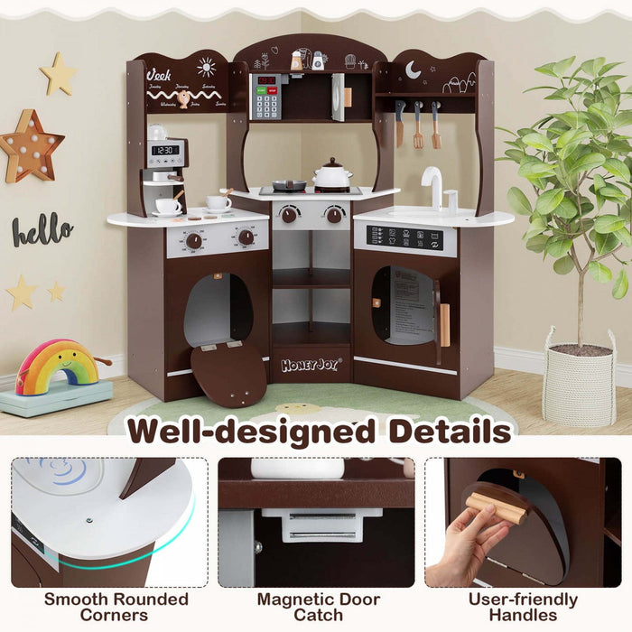 Honeyjoy Corner Kitchen Playset With Coffee Machine Oven Microwave Washing Machine Brown