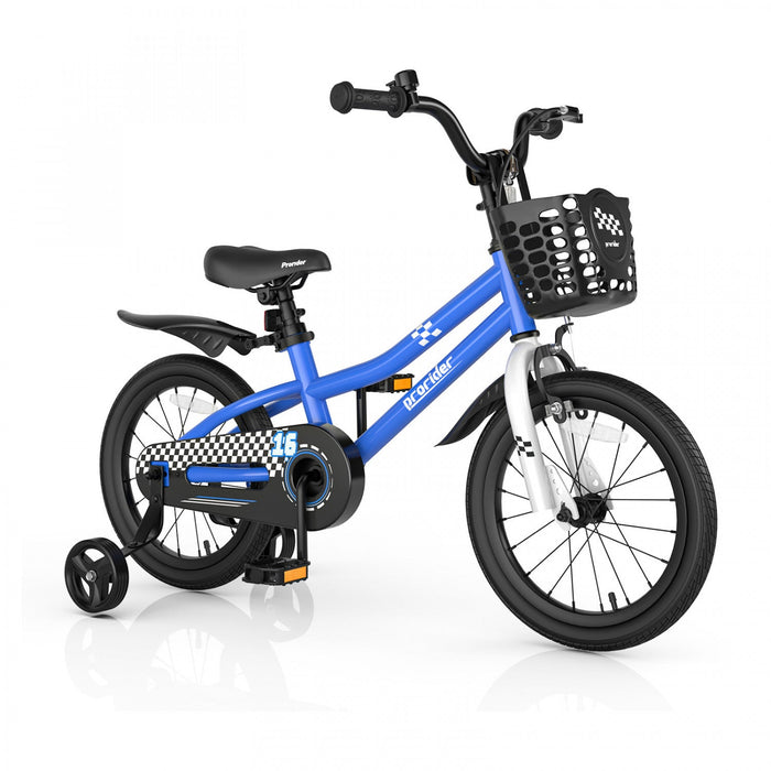Costway 16" Kid's Bike With Removable Training Wheels & Basket For 4-7 Years Old Blue