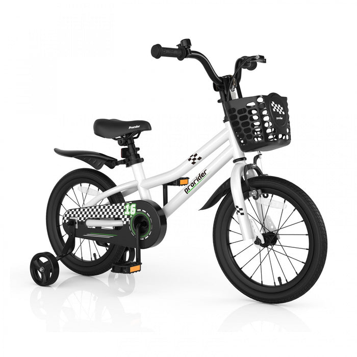 Costway 16" Kid's Bike With Removable Training Wheels & Basket For 4-7 Years Old White