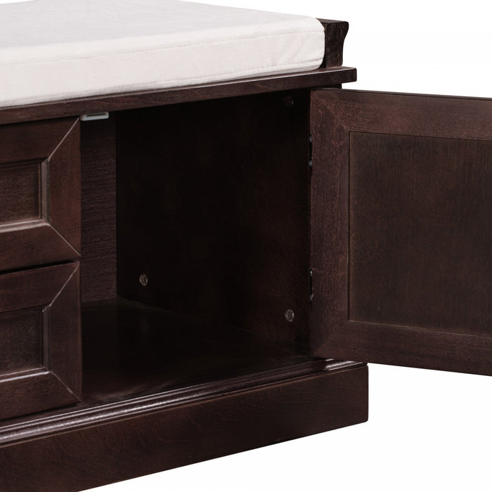 Boyce Solid Wood Storage Bench With 4-door Shoe Cabinet With Cushion -Espresso 