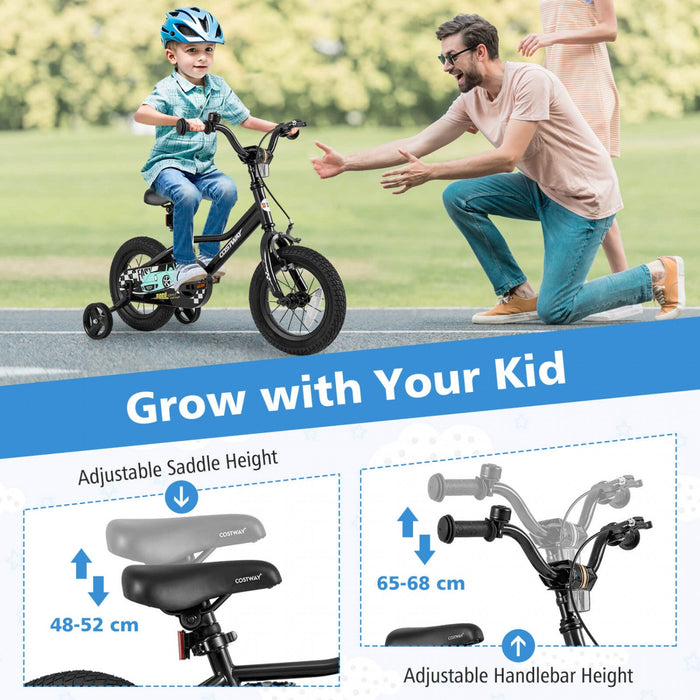 Costway 12" Kids Training Bike With Removable Training Wheels Pneumatic Tires Black
