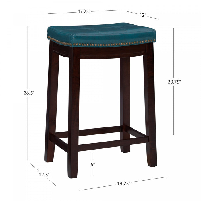 Claridge Faux Leather Backless Counter-Height Stool - Blue