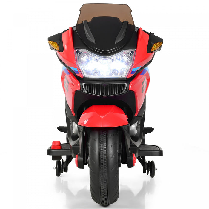 Costway 12v Kids Ride On Motorcycle Electric Motor Bike W/ Training Wheels & Light Red