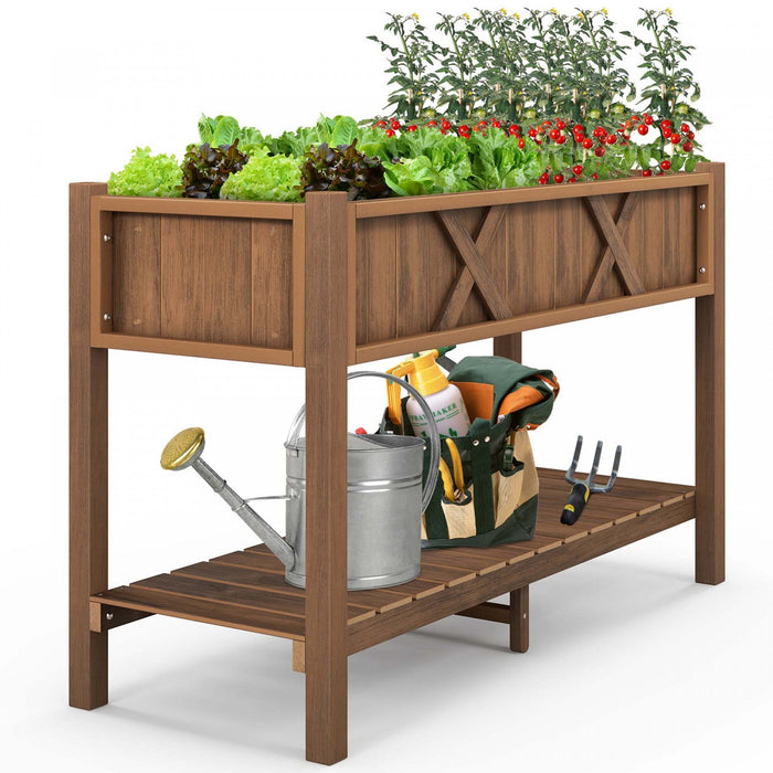 Costway Hips Raised Garden Bed Poly Wood Elevated Planter Box With Legs, Storage Shelf Coffee