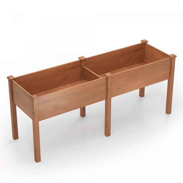Costway Raised Garden Bed Elevated Fir Wood Planter Box With 2 Large Planting Areas Brown