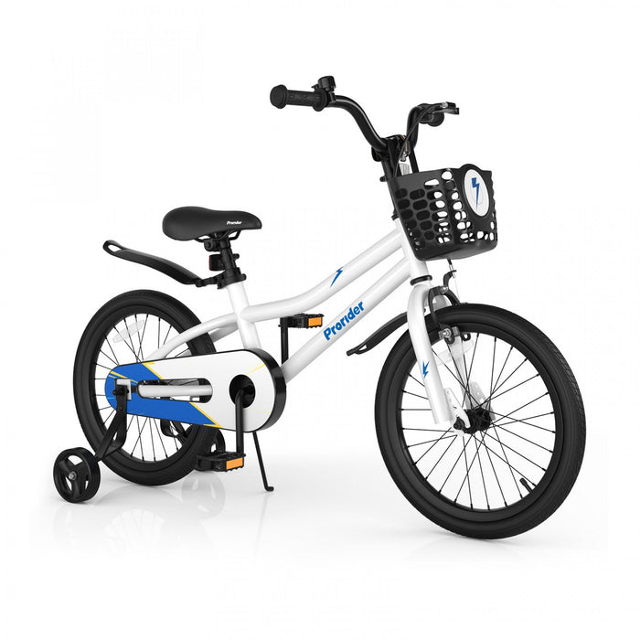 Costway 18" Kid's Bike With Removable Training Wheels & Basket For 4-8 Years Old White