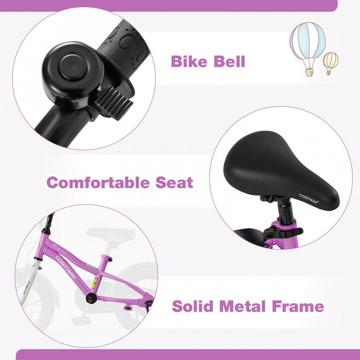 Costway 12" Kids Bike For 3-4 Years Old Boys & Girls With Adjustable Seat Handbrake Reflectors Purple