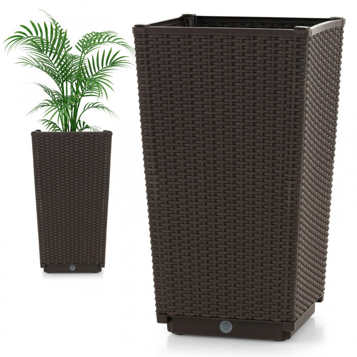 Costway 2pcs Outdoor Wicker Flower Pot 22.5"tall Planters With Drainage Hole Coffee