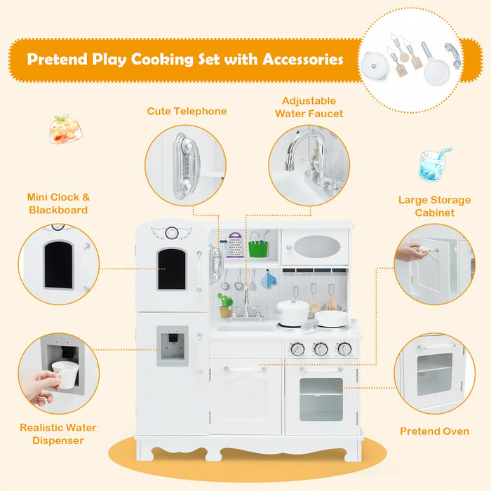 Costway Play Kitchen Pretend Play Cookware Set Toys For Kids W/ Water Dispenser