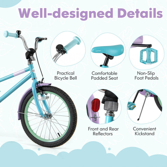 Costway 18" Kids Bike With Adjustable Saddle Handlebar Removable Training Wheels Handbrake Blue