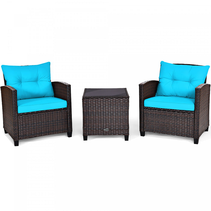 Costway 3pcs Patio Rattan Furniture Set Cushioned Conversation Set Sofa Turquoise