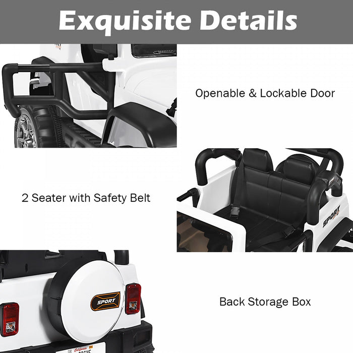 Costway 12v Kids Ride On Car 2 Seater Truck Rc Electric Vehicles W/ Storage Room White