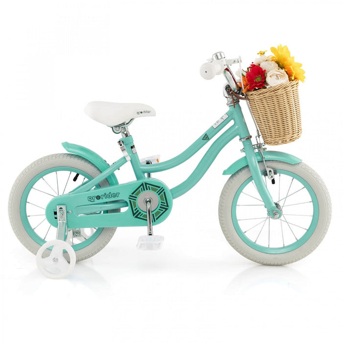 Prorider 14" Kid's Bike With Training Wheels Adjustable Handlebar Seat Handbrake Green