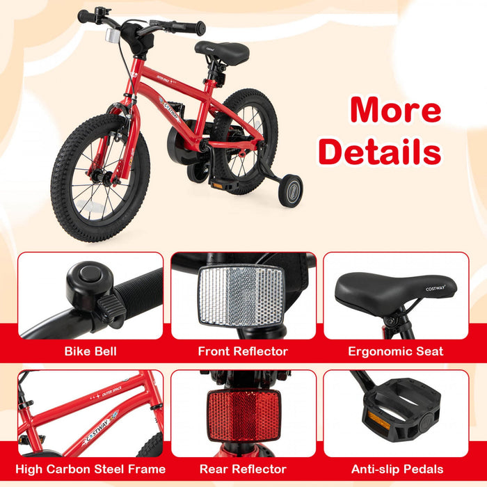 Costway 14-inch Kid's Bike For 3-5 Years Old With Adjustable Saddle & Anti-slip Handlebar Red