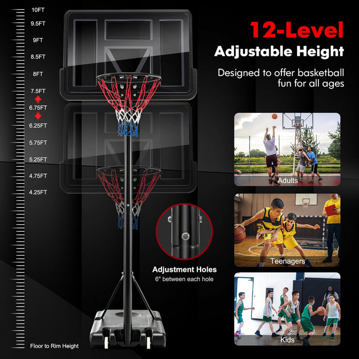 Costway 4.25-10ft Portable Adjustable Basketball Hoop System With 44" Backboard 2 Nets