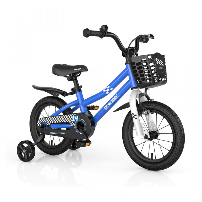 Costway 14" Kid's Bike W/ Removable Training Wheels & Basket For 3-5 Years Old Blue
