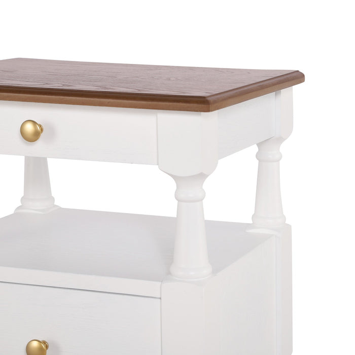 Emma 2-Drawer Wooden Bedroom Nightstand with Non-Slip Feet, Milk White  
