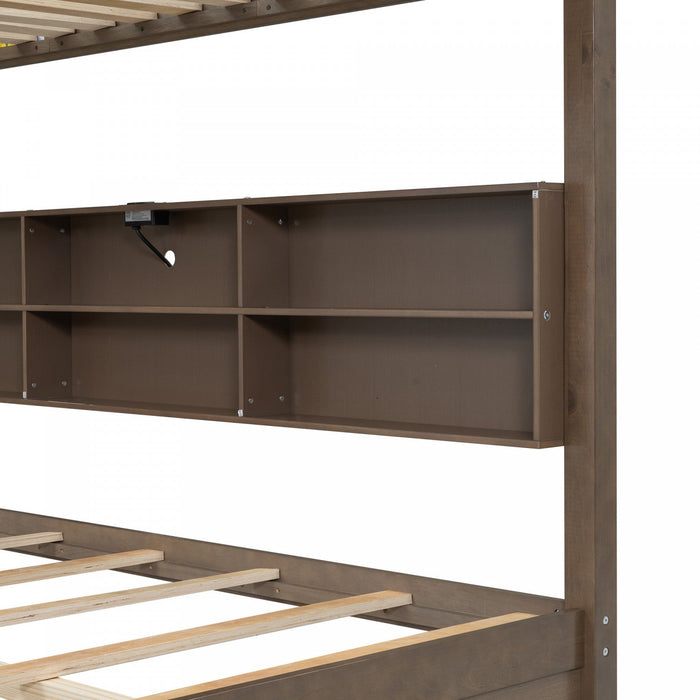 Aaron Wood Bunk Bed With Storage Cabinets And Usb Ports, Queen Size - Antique Wood 