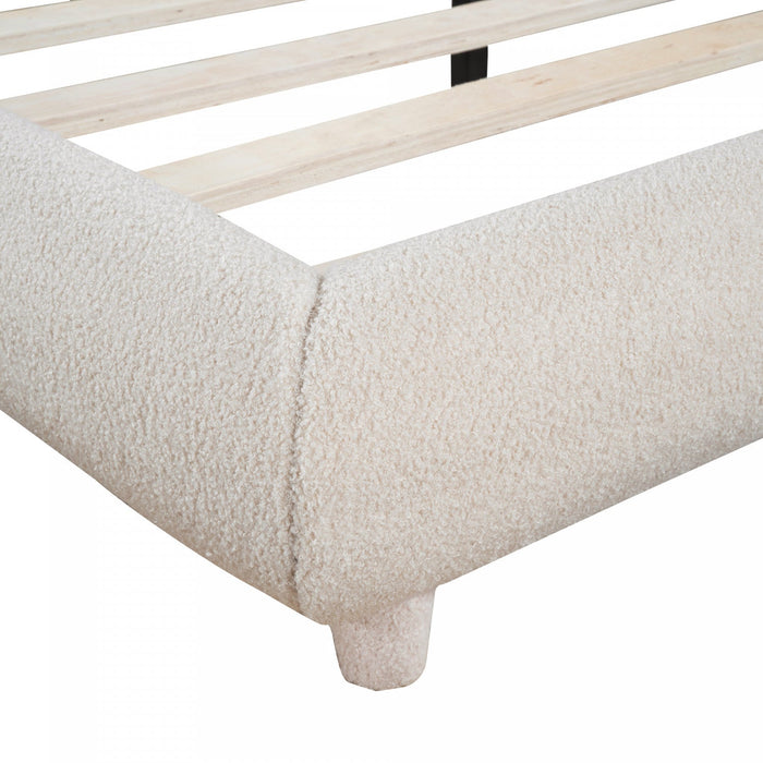 Sophie Teddy Fleece Upholstered Platform Bed with Soft Fabric and Sturdy Frame,Full Size,Beige Full Bed  