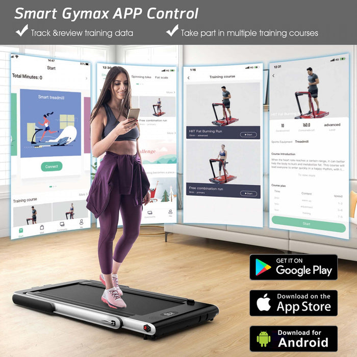 Superfit 2.25hp 2 In 1 Dual Display Folding Treadmill Jogging Machine W/app Control Silver