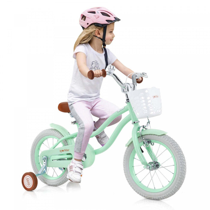 Prorider 14" Kid's Bike With Removable Training Wheels & Basket For 3-5 Years Old Green
