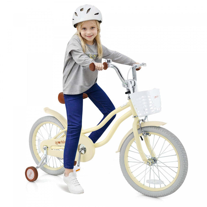 Prorider 18" Kids Bike Toddler Bicycle With Training Wheel Kickstand For 4-8 Years Beige