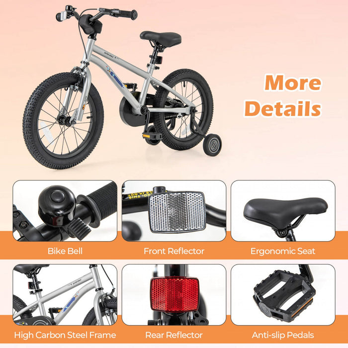 Costway 16-inch Kid's Bike For 4-7 Years Old With Adjustable Saddle & Anti-slip Handlebar Silver