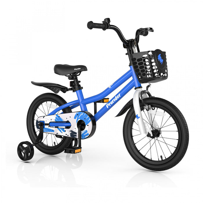 Costway 16" Kid's Bike With Removable Training Wheels & Basket For 4-7 Years Old Blue