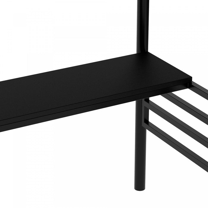 Cherry Twin Loft Space-saving Metal Bed With Desk, Led Light - Black 