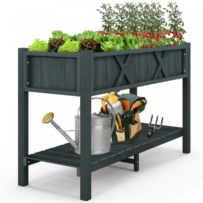 Costway Hips Raised Garden Bed Poly Wood Elevated Planter Box With Legs, Storage Shelf Black