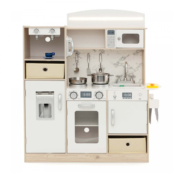 Costway Kids Pretend Play Kitchen Wooden Toy Playset With Led Lighting & Coffee Maker
