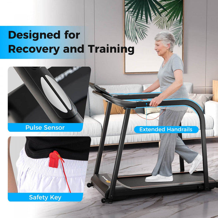 Costway 2.5 Hp Walking Treadmill With Long Handrails For Seniors Pulse Sensors Led Display