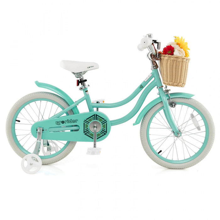 Costway 18" Kid's Bike With Training Wheels Adjustable Handlebar Seat Handbrake Green