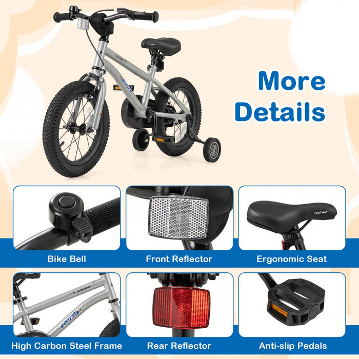 Costway 14-inch Kid's Bike For 3-5 Years Old With Adjustable Saddle & Anti-slip Handlebar Silver