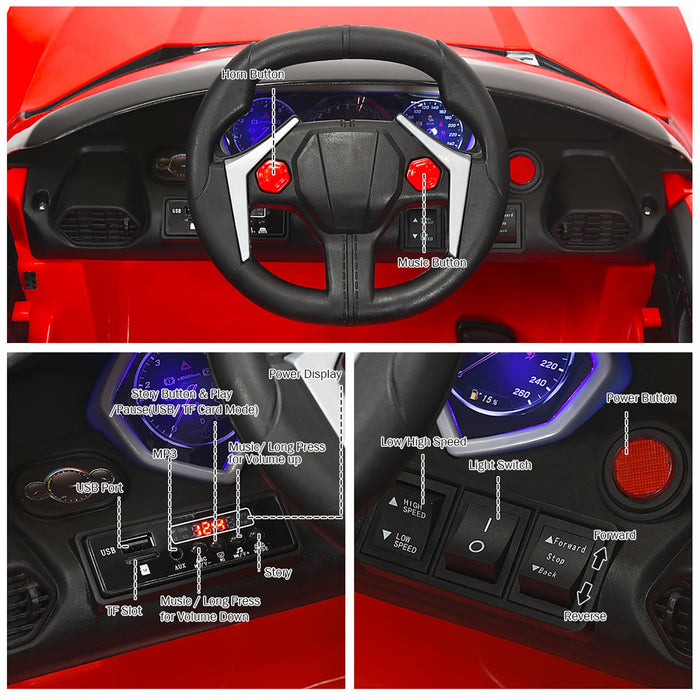 Costway 12v Kids Ride On Car 2.4g Rc Electric Vehicle W/ Lights Mp3 Openable Doors Red